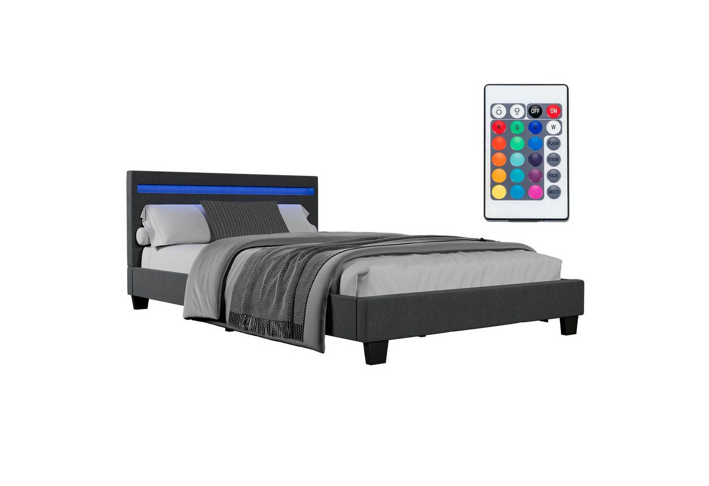 Juskys Polsterbett Paris, 120x200 cm, Webstoff, hohes Kopfteil, robustes Bett, Lattenrost von Juskys