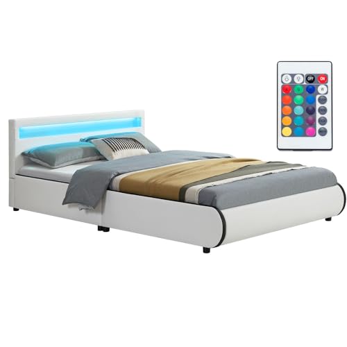 Juskys Polsterbett Sevilla 140x200 cm mit LED Beleuchtung, Lattenrost & Kopfteil - Holz & Kunstleder - 16 Farbeinstellungen & Fernbedienung - Bett Jugendbett Einzelbett - Weiß Juskys Polsterbett Sevilla 140x200 cm mit LED Beleuchtung, Lattenrost & Kopfteil - Holz & Kunstleder - 16 Farbeinstellungen & Fernbedienung - Bett Jugendbett Einzelbett - Weiß von Juskys