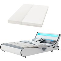 Polsterbett Valencia 140 x 200 cm mit Matratze, Lattenrost & led Beleuchtung - Kunstleder & Holz - Bett Bettgestell Jugendbett weiß - Juskys von Juskys