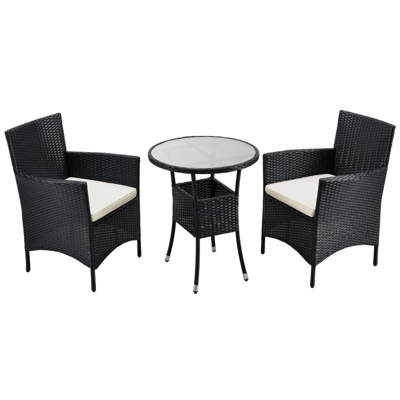 Juskys Polyrattan Gartenmöbel Balkon Set Bayamo in Schwarz mit Bezügen in Beige von Juskys