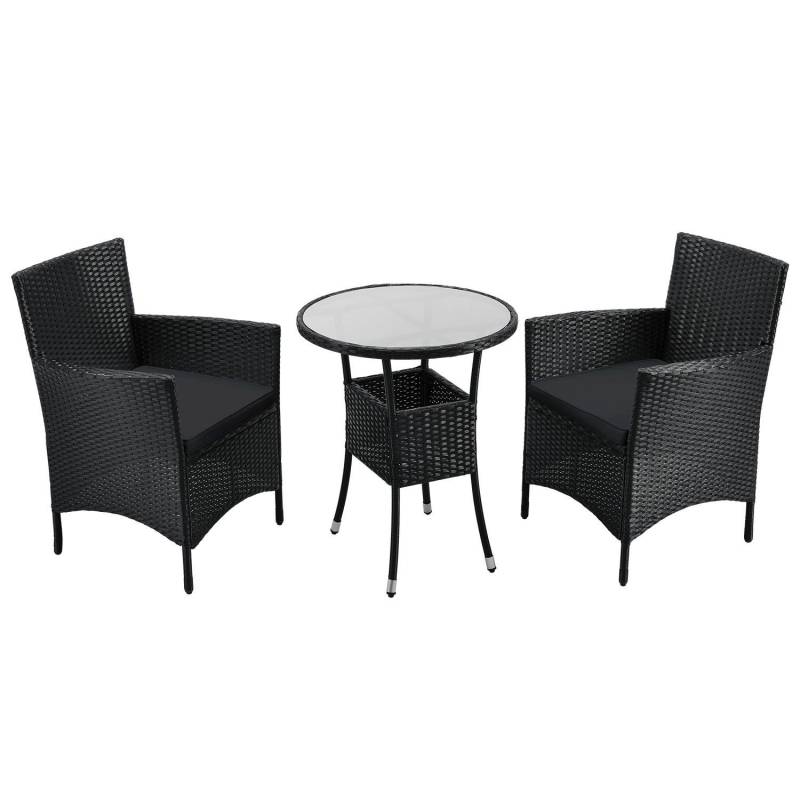 Juskys Polyrattan Gartenmöbel Balkon Set Bayamo in Schwarz mit Bezügen in Dunkelgrau von Juskys