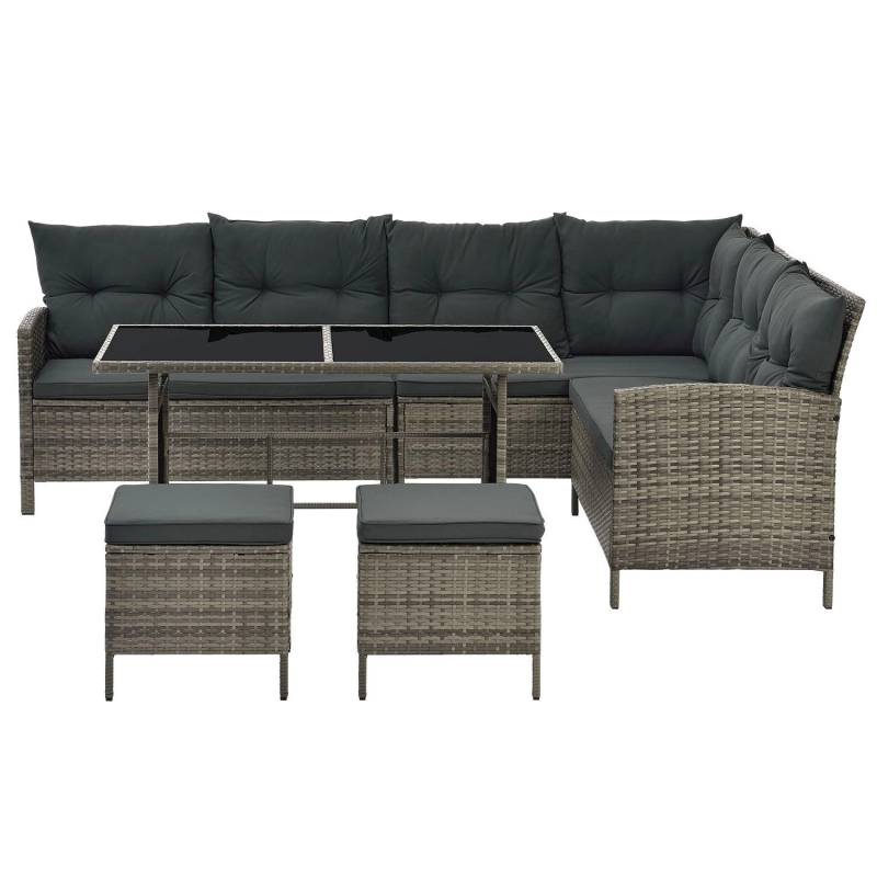 Juskys Polyrattan Gartenmöbel Lounge Manacor Grau Meliert mit Bezügen in Dunkelgrau von Juskys