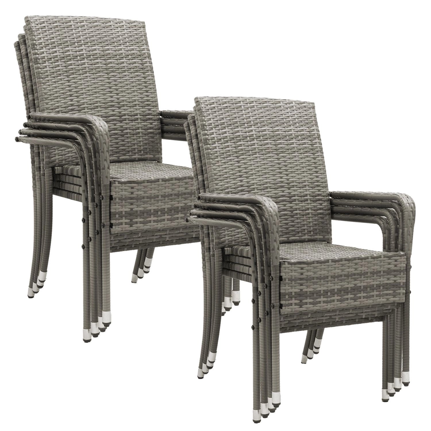 Juskys Polyrattan Gartenstühle Yoro 8er Set Stapelbar mit Armlehnen Grau Meliert Juskys Polyrattan Gartenstühle Yoro 8er Set Stapelbar mit Armlehnen Grau Meliert von Juskys