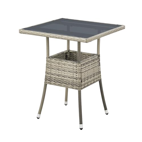 Juskys Polyrattan Gartentisch Yoro wetterfest - Balkontisch 60x60 cm eckig - Rattan Beistelltisch mit Glasplatte - Kleiner Tisch für Balkon - Grau von Juskys