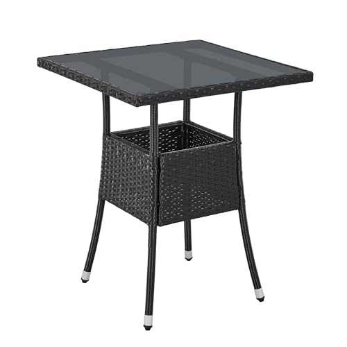 Juskys Polyrattan Gartentisch Yoro wetterfest - Balkontisch 60x60 cm eckig - Rattan Beistelltisch mit Glasplatte - Kleiner Tisch für Balkon - Schwarz von Juskys