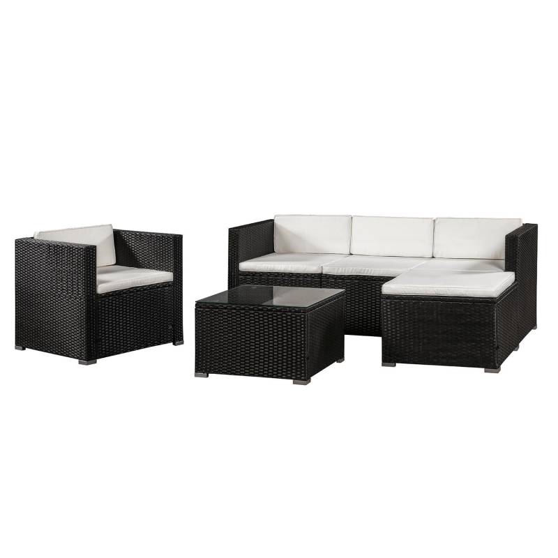 Juskys Polyrattan Lounge Sitzgarnitur Punta Cana L Schwarz mit Bezügen in Creme von Juskys