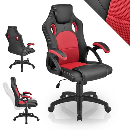 Juskys Racing Schreibtischstuhl Montreal ergonomisch höhenverstellbar & gepolstert 120 kg belastbar Bürostuhl Drehstuhl PC Gaming Stuhl - rot von Juskys