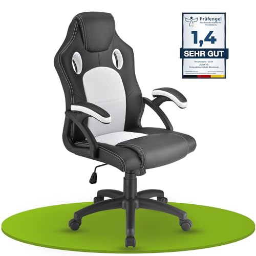 Juskys Racing Schreibtischstuhl Montreal ergonomisch höhenverstellbar & gepolstert 120 kg belastbar Bürostuhl Drehstuhl PC Gaming Stuhl - weiß von Juskys