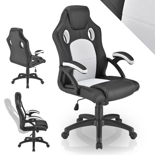 Juskys Racing Schreibtischstuhl Montreal ergonomisch höhenverstellbar & gepolstert 120 kg belastbar Bürostuhl Drehstuhl PC Gaming Stuhl - weiß von Juskys
