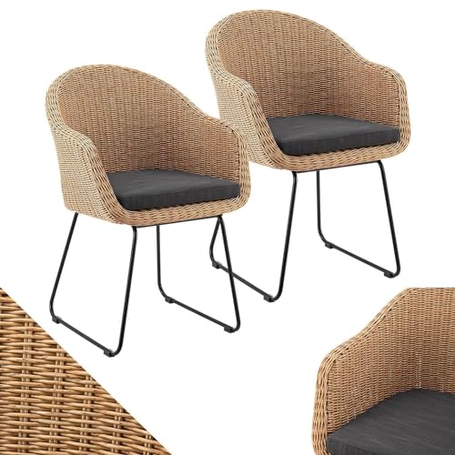 Juskys Rattan Korbsessel Cody 4er Set mit Kissen - Indoor & Outdoor Rattanstühle - Korbstuhl bis 100 kg belastbar - Korbstühle modern - Stühle Natur von Juskys