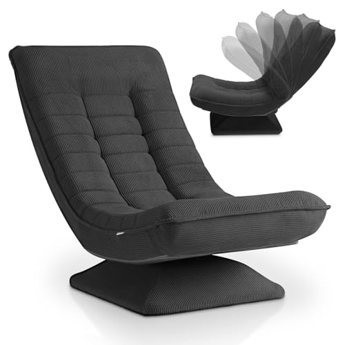 Juskys Relaxsessel Korsika - Ergonomisch & 360° drehbar, klappbar mit 5-lagiger Polsterung - Gemütlicher Cord Sessel für Wohnzimmer - Grau von Juskys
