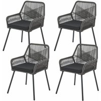 Juskys Rope Gartenstühle Kastos 4er Set - Outdoor Stuhl mit Armlehne & Kissen - Gartenstuhl 150 kg belastbar - Garten Balkon - Stühle Grau von Juskys