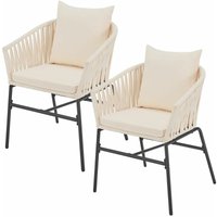 Rope Stühle 2er Set - Gartenstühle mit Seilgeflecht & Polster - wetterfester & bis 160 kg belastbar - Stahl mit Pulverbeschichtung - Beige - Juskys von Juskys