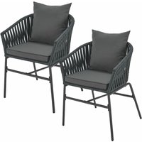 Rope Stühle 2er Set - Gartenstühle mit Seilgeflecht & Polster - wetterfester & bis 160 kg belastbar - Stahl mit Pulverbeschichtung - Dunkelgrau von Juskys