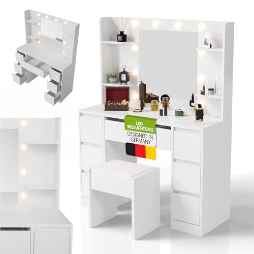 Juskys Schminktisch Malia mit LED-Spiegel und Hocker Melly, 7 Schubladen, individuelle Lichteinstellung, viel Stauraum, modernes Design, kompakt & pflegeleicht Juskys Schminktisch Malia mit LED-Spiegel und Hocker Melly, 7 Schubladen, individuelle Lichteinstellung, viel Stauraum, modernes Design, kompakt & pflegeleicht von Juskys