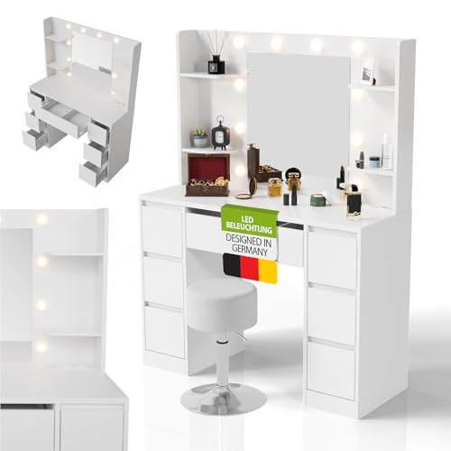Juskys Schminktisch Malia mit LED-Spiegel und Hocker Tonia, 7 Schubladen, individuelle Lichteinstellung, viel Stauraum, modernes Design, kompakt & pflegeleicht Juskys Schminktisch Malia mit LED-Spiegel und Hocker Tonia, 7 Schubladen, individuelle Lichteinstellung, viel Stauraum, modernes Design, kompakt & pflegeleicht von Juskys
