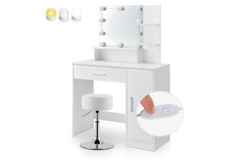 Juskys Schminktisch Zoey, Mit rundem Drehhocker Tonia, LED, Spiegel, Schublade & Schrank von Juskys