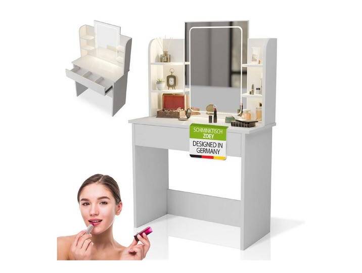 Juskys Schminktisch Zoey, Touch-LED-Spiegel mit 3 Stufen, viel Stauraum, Ablageflächen, weiß, LED-Spiegel Juskys Schminktisch Zoey, Touch-LED-Spiegel mit 3 Stufen, viel Stauraum, Ablageflächen, weiß, LED-Spiegel von Juskys