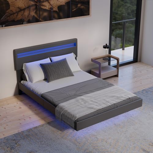 Juskys Schwebebett Lissabon 140x200 cm schwarz - Polsterbett mit LED, Lattenrost und Kopfstütze - Modernes Doppelbett aus Holz und Kunstleder Juskys Schwebebett Lissabon 140x200 cm schwarz - Polsterbett mit LED, Lattenrost und Kopfstütze - Modernes Doppelbett aus Holz und Kunstleder von Juskys