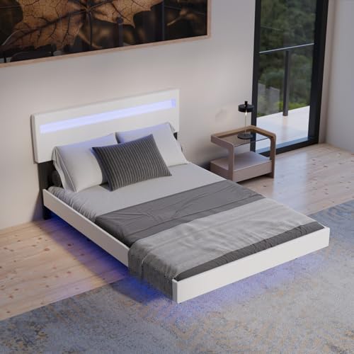 Juskys Schwebebett Lissabon 140x200 cm weiß - Polsterbett mit LED, Lattenrost und Kopfstütze - Modernes Doppelbett aus Holz und Kunstleder Juskys Schwebebett Lissabon 140x200 cm weiß - Polsterbett mit LED, Lattenrost und Kopfstütze - Modernes Doppelbett aus Holz und Kunstleder von Juskys