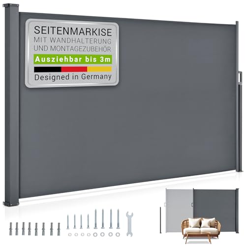 Juskys Seitenmarkise Dubai 160 x 300 cm ausziehbar Blickdicht, Sichtschutz für Balkon & Terrasse, Seitenrollo mit Wandhalterung - grau Juskys Seitenmarkise Dubai 160 x 300 cm ausziehbar Blickdicht, Sichtschutz für Balkon & Terrasse, Seitenrollo mit Wandhalterung - grau von Juskys