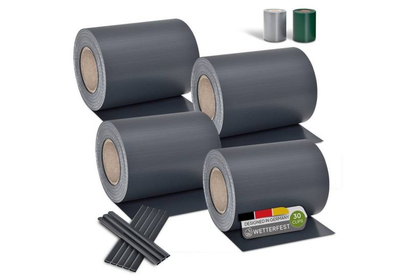 Juskys Sichtschutzstreifen PVC Sichtschutzstreifen 4er Set, Doppelstabmatten Zaun 4er Set á 35m x 19cm, Zaunfolie in Anthrazit von Juskys