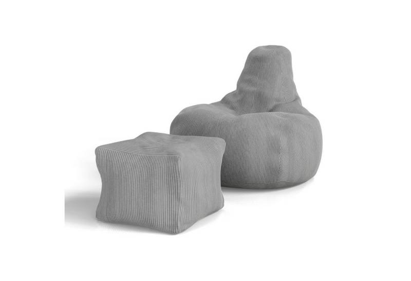 Juskys Sitzsack Chillex (2 St), L, mit Hocker, Cord, Memory-Schaum, Gaming & Lesesessel Erwachse von Juskys