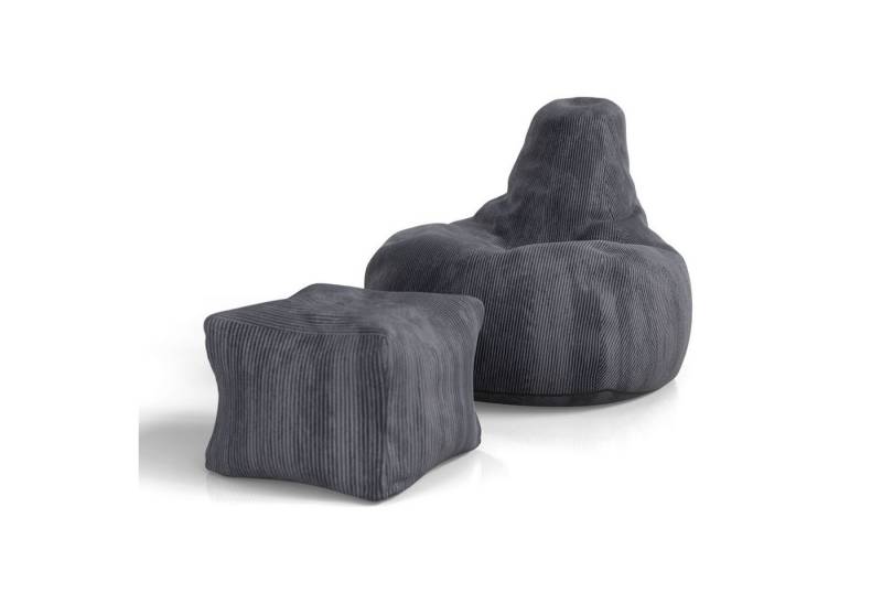 Juskys Sitzsack Chillex (2 St), L, mit Hocker, Cord, Memory-Schaum, Gaming & Lesesessel Erwachse von Juskys