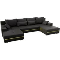 Sofa Malbun mit Schlaffunktion - Wohnlandschaft mit Bettkasten & led - Stoff Bezug Schlafsofa Wohnzimmer u Form Couch Beleuchtung - Dunkelgrau von Juskys