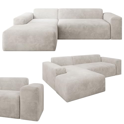 Juskys Sofa Vals Links mit PESO Stoff - L-Form Couch für Wohnzimmer - Ecksofa modern, bequem, klein - Eckcouch Sitzer - Cordsofa Beige von Juskys