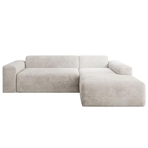 Juskys Sofa Vals Rechts mit PESO Stoff - L-Form Couch für Wohnzimmer - Ecksofa modern, bequem, klein - Eckcouch Sitzer - Cordsofa Beige von Juskys