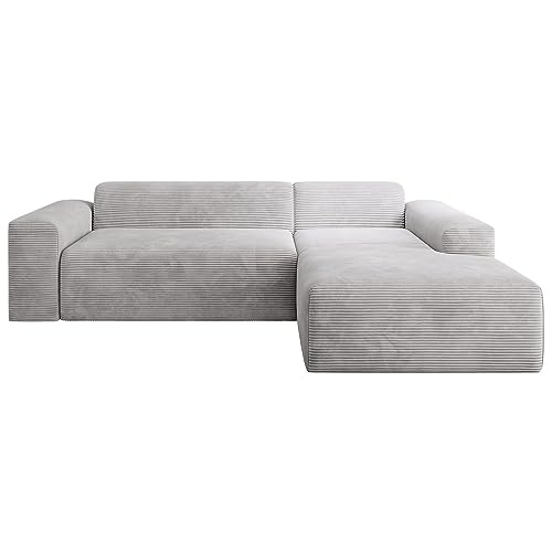 Juskys Sofa Vals Rechts mit PESO Stoff - L-Form Couch für Wohnzimmer - Ecksofa modern, bequem, klein - Eckcouch Sitzer - Cordsofa Hellgrau von Juskys