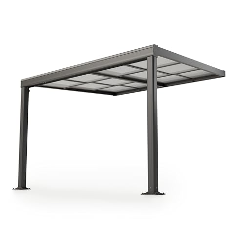 Juskys Terrassenüberdachung 3x3 m mit Schiebedach - Terrassendach aus Aluminium mit Doppelstegplatten - wetterfeste Überdachung mit UV-Schutz - Grau von Juskys