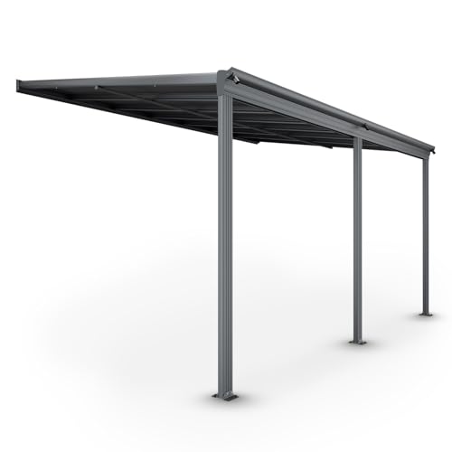 Juskys Terrassenüberdachung Borneo 4x3 m — Sonnenschutz aus Aluminium mit transparenten Doppelstegplatten — Terrassendach zur Wandmontage in Anthrazit von Juskys