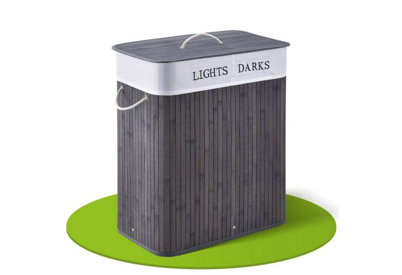 Juskys Wäschekorb Curly 100 L, 100 l, 2 große Fächer, mit Tragegriffe, Deckel, Wäschesack waschbar von Juskys