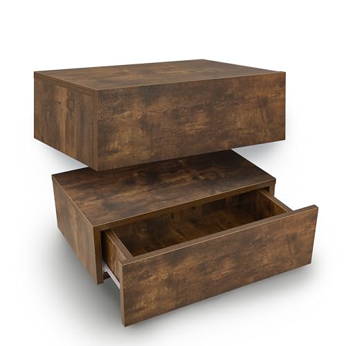 Juskys Wandregal Nachttisch hängend 2er Set Holz 46x30x15 cm BTH - 1 Schublade & Ablage pro Nachtkommode - Wandmontage - Nachtschrank Natur von Juskys