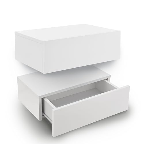 Juskys Wandregal Nachttisch hängend 2er Set Holz 46x30x15 cm BTH - 1 Schublade & Ablage pro Nachtkommode - Wandmontage - Nachtschrank Weiß Hochglanz Juskys Wandregal Nachttisch hängend 2er Set Holz 46x30x15 cm BTH - 1 Schublade & Ablage pro Nachtkommode - Wandmontage - Nachtschrank Weiß Hochglanz von Juskys