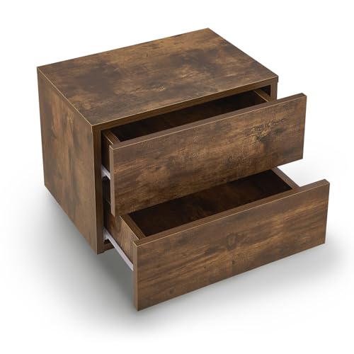 Juskys Wandschrank Nachttisch hängend Holz 40x29x30 cm BTH - 2 Schubladen - Wandmontage - Nachtkommode stabil - Nachtschrank Natur von Juskys