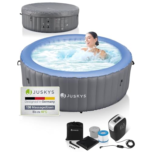 Juskys Whirlpool Palmira für bis zu 6 Personen - Outdoor Indoor Pool aufblasbar - 2 m aufblasbarer Aussenwhirlpool - Spa Hot Tub rund - Grau von Juskys