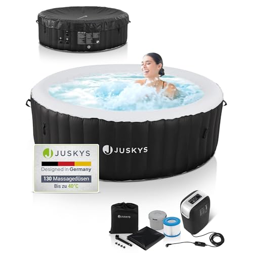 Juskys Whirlpool Palmira für bis zu 6 Personen - Outdoor Indoor Pool aufblasbar - 2 m aufblasbarer Aussenwhirlpool - Spa Hot Tub rund - Schwarz von Juskys