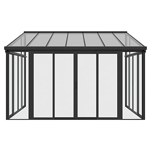 Juskys Wintergarten 12 m² - mit kristallklaren Wänden, Doppel-Schiebetüren & UV-Schutz - wasserdicht & winterfeste Überdachung aus Aluminium - Grau von Juskys