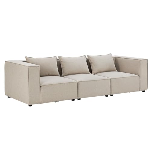 Juskys modulares Sofa Domas M - Couch für Wohnzimmer - 3 Sitzer mit Armlehnen & Kissen - 130 kg belastbar pro Sitz - Möbel Garnitur Stoff Beige von Juskys