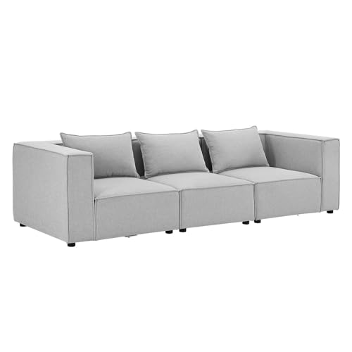 Juskys modulares Sofa Domas M - Couch für Wohnzimmer - 3 Sitzer mit Armlehnen & Kissen - 130 kg belastbar pro Sitz - Möbel Garnitur Stoff Hellgrau von Juskys