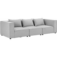 Juskys modulares Sofa Domas M - Couch für Wohnzimmer - 3 Sitzer mit Armlehnen & Kissen - 130 kg belastbar pro Sitz - Möbel Garnitur Stoff Hellgrau von Juskys