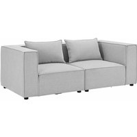 Juskys modulares Sofa Domas S - Couch für Wohnzimmer - 2 Sitzer mit Armlehnen & Kissen - 130 kg belastbar pro Sitz - Möbel Garnitur Stoff Hellgrau von Juskys