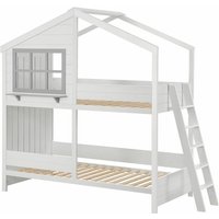 Kinder Hochbett Traumhaus 90x200 cm - Kinderbett mit Dach, 2 Betten, Lattenrost & Leiter - Hausbett, Etagenbett Kinderzimmer - Holz Bett Weiß - Juskys von Juskys