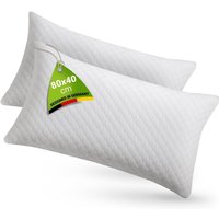 Juskys - Kissen 40x80 cm für Bett - 2er Set Kopfkissen mit Memory-Foam Füllung - Kissenfüllung atmungsaktiv - Bezug waschbar - Bettkissen Weiß von Juskys