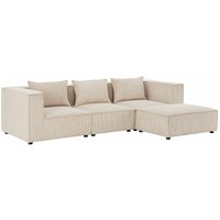 Modulares Sofa Domas l - Couch für Wohnzimmer - 3 Sitzer - Ottomane, Armlehnen & Kissen - Ecksofa Eckcouch Ecke - Garnitur Cord Beige - Juskys von Juskys