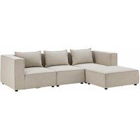 Modulares Sofa Domas l - Couch für Wohnzimmer - 3 Sitzer - Ottomane, Armlehnen & Kissen - Ecksofa Eckcouch Ecke - Garnitur Stoff Beige - Juskys von Juskys