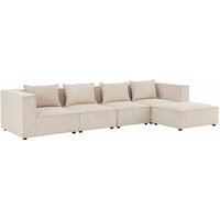 Modulares Sofa Domas xl - Couch für Wohnzimmer - 4 Sitzer - Ottomane, Armlehnen & Kissen - Ecksofa Eckcouch Ecke - Wohnlandschaft Cord Beige - Juskys von Juskys